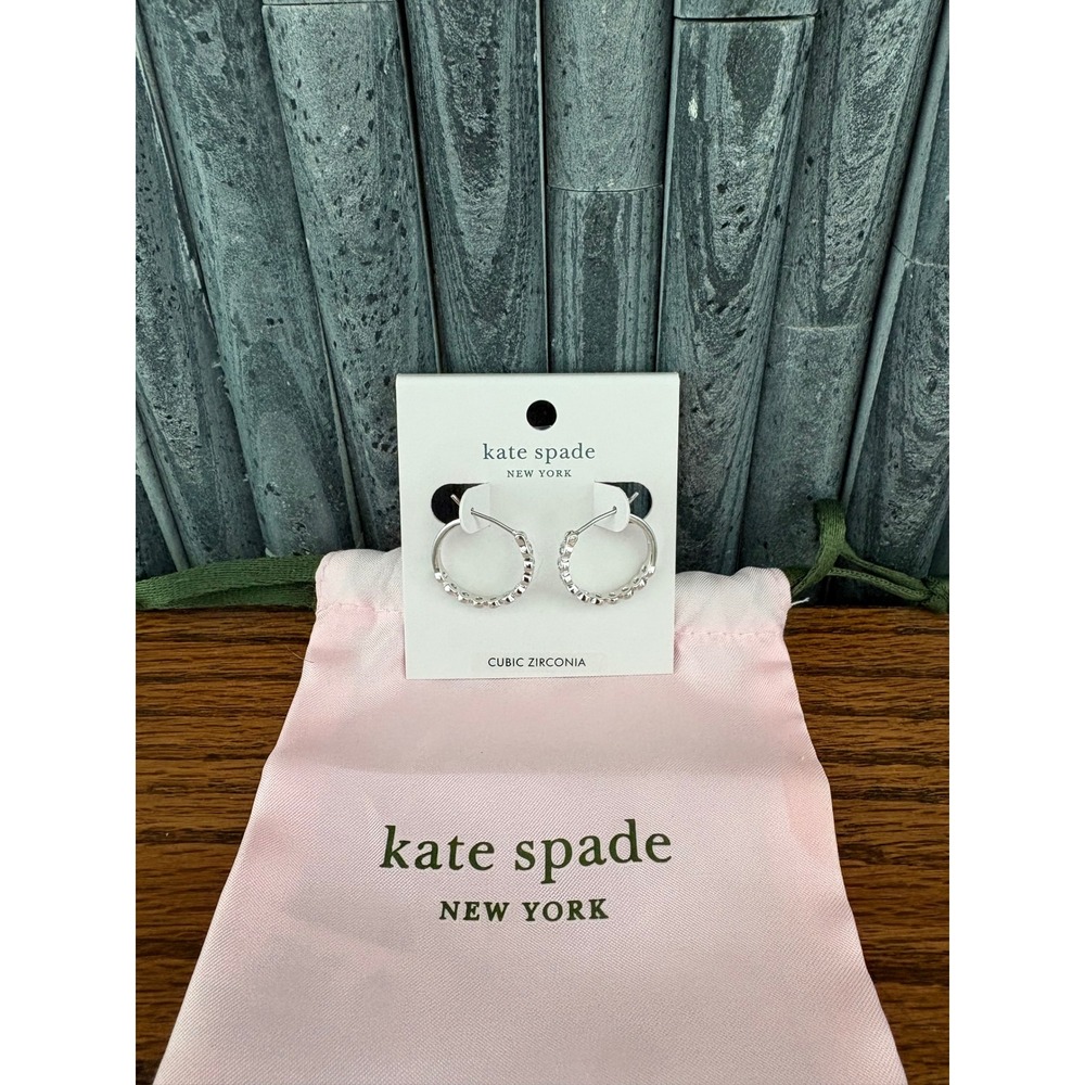 Kate Spade Full Circle Silver Cubic Zirconia Huggie Hoop Earrings OORU2768